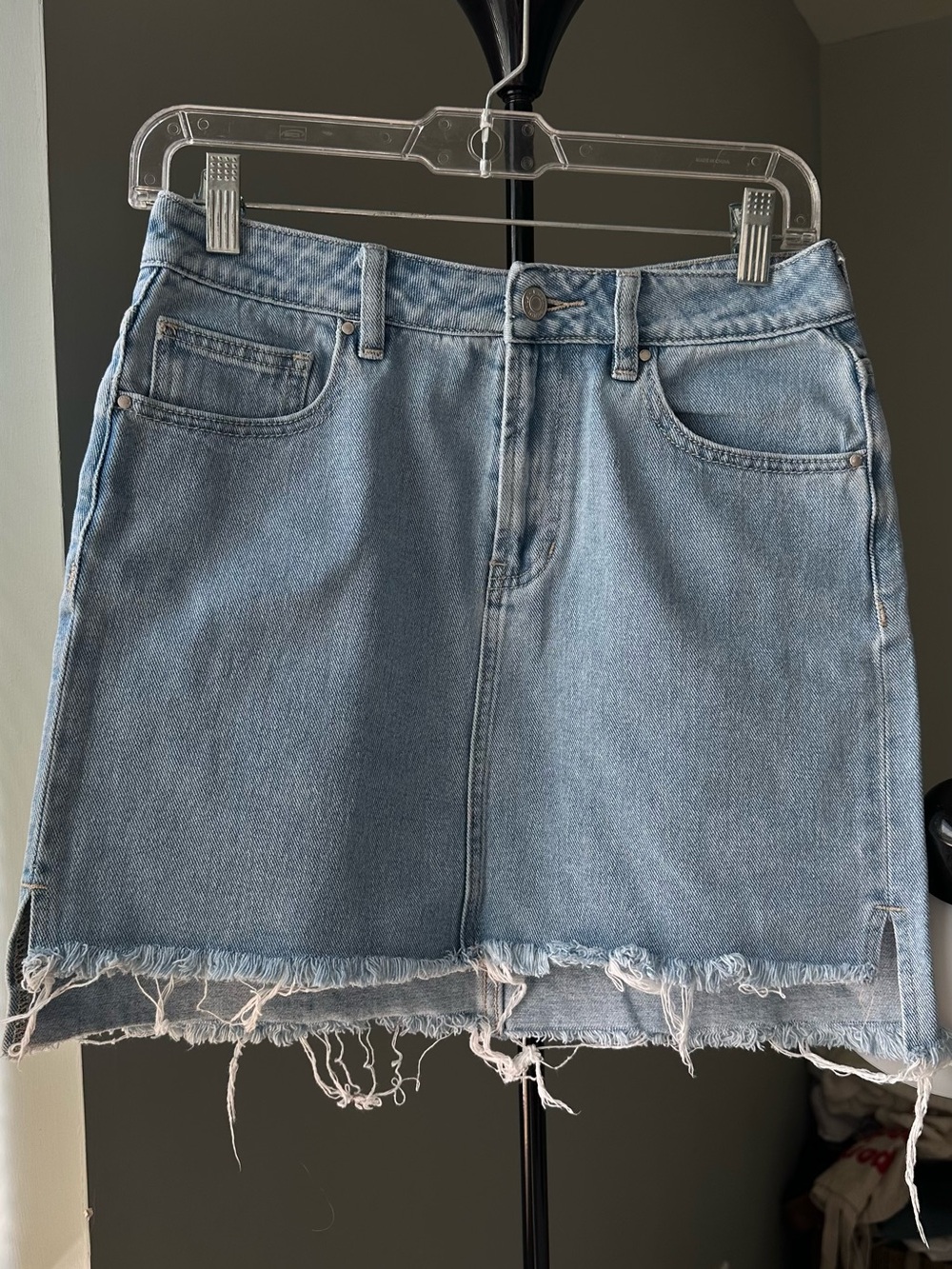 PacSun Light Blue Denim Frayed Hem Mini Skirt